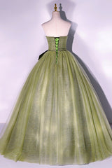Green Tulle Long A-Line Prom Dress Outfits For Girls, Green Strapless Evening Gown