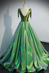 Green V-Neck Long A-Line Prom Dress Outfits For Girls, Simple Green Evening Party Dress