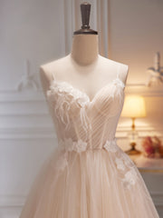 Ivory Tulle with Flowers Straps Prom Dress Outfits For Girls, A-line Ivory Party Dress