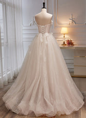 Ivory Tulle with Flowers Sweetheart A-line Long Prom Dress Outfits For Girls, Elegant Formal Dress