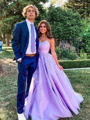 Lavender Applique Tulle Long Prom Dresses For Black girls For Women, Purple Lace Graduation Dresses For Black girls Formal Gown