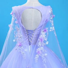 Lavender Flowers Round Neckline Party Dress Outfits For Girls, Sweet 16 Gown
