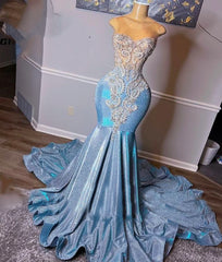 Light Blue prom Dresses For Black girls For Women, crystal evening Dresses For Black girls For Women, sequins evening gowns, mermaid prom dresses