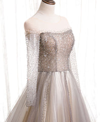 Light Champagne Long Prom Dress Outfits For Girls, A line Sequin Formal Evening Party Dress