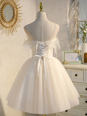 Light Champagne Tulle Short Prom Dress Outfits For Girls, Tulle Puffy Homecoming Dress