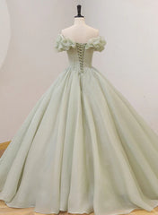 Light Green Ball Gown Sweetheart Beaded Prom Dress Outfits For Girls, Green Sweet 16 Dresses
