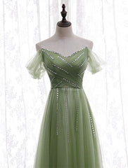 Light Green Beaded Sweetheart Long Party Dress Outfits For Girls, Green Formal Dress Outfits For Women Prom Dress