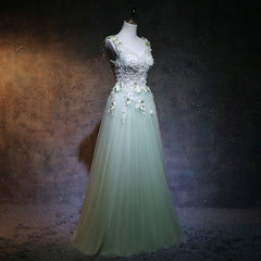 Light Green Tulle Long Party Dress Outfits For Girls, A-line Floor Length Prom Dress
