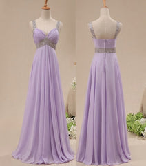 Light Purple Chiffon Straps Party Dress Outfits For Girls, Long Formal Dress