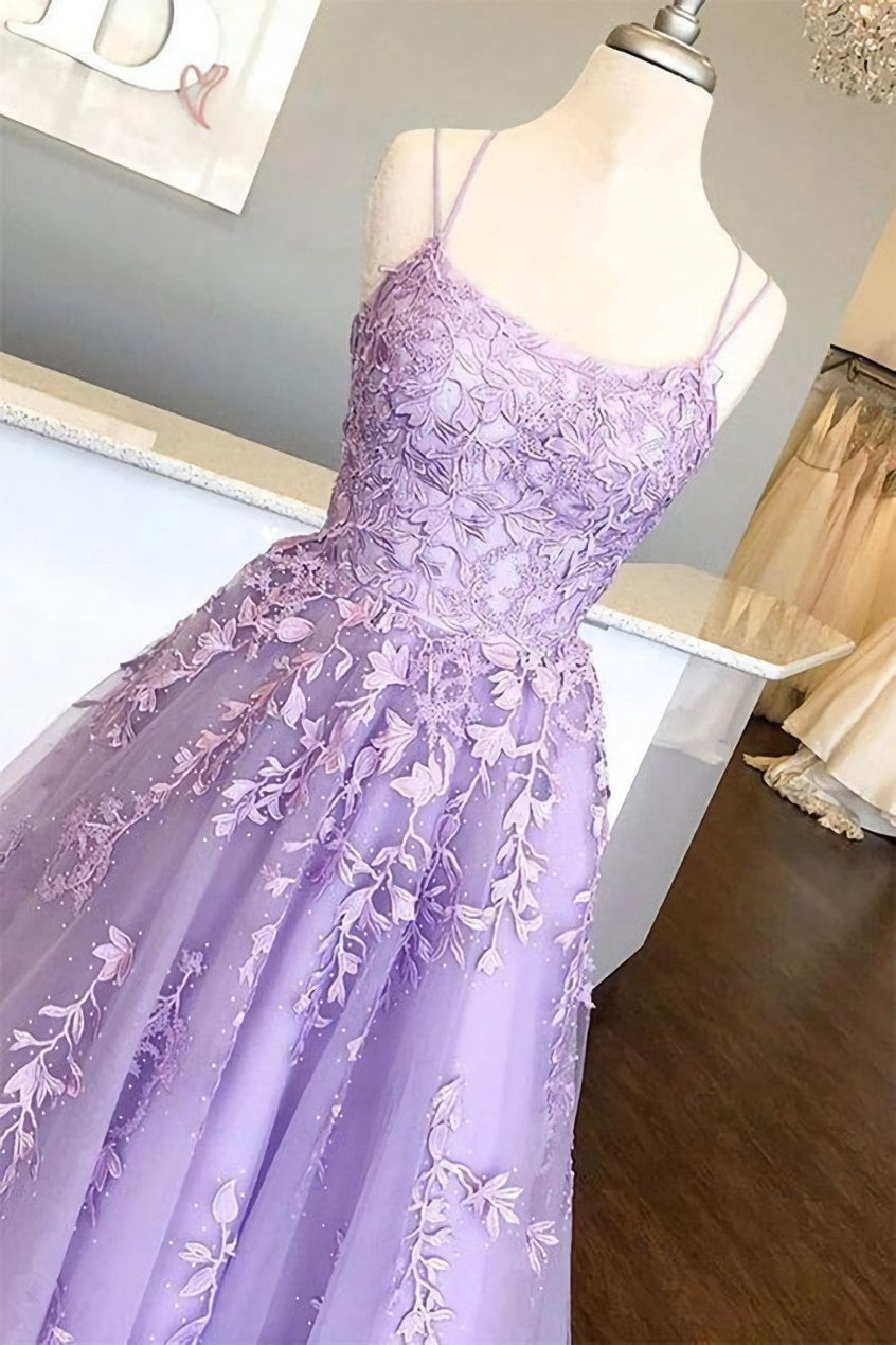 Lilac Prom Dresses For Black girls with Appliques, Long Princess Prom Dress Outfits For Girls, Prom Dance Dress Outfits For Girls, Formal Prom Dress