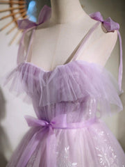 Lovely Spaghetti Strap Tulle Lace Short Prom Dress, Lavender A-Line Party Dress