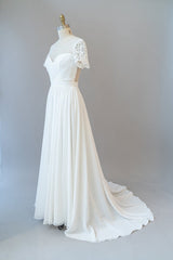 Long A-line Chiffon Backless Wedding Dress Outfits For Women with Sleeves