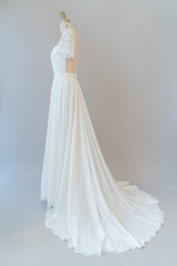 Long A-line Chiffon Backless Wedding Dress Outfits For Women with Sleeves