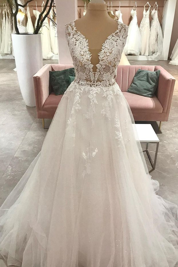 Long A-Line Sweetheart Tulle Wedding Dress Outfits For Women With Appliques Lace