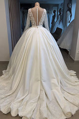 Long Ball Gown Satin V-neck Wedding Dress Outfits For Women with Sleeves