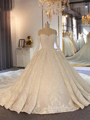 Long Ball Gown Sweetheart Lace Beading Wedding Dresses For Black girls with Sleeves