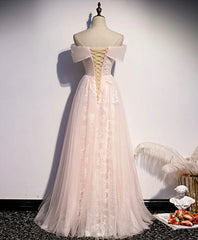 Long Pink Off Shoulder A-line Prom Dress Outfits For Women with Lace, Sweetheart Evening Dress