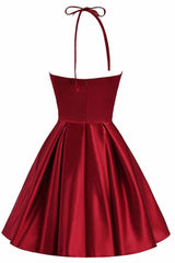 Lovely Halter Short Prom Dress Outfits For Girls, Homecoming Dresses For Black girls , Satin Formal Dress