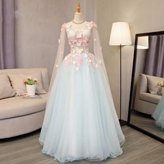 Lovely Light Blue A-line Floor Length Formal Dress Outfits For Girls, Sweet 16 Gowns