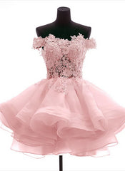 Lovely Off Shoulder Organza and Lace Sweetheart Prom Dress Outfits For Girls, Homecoming Dresses