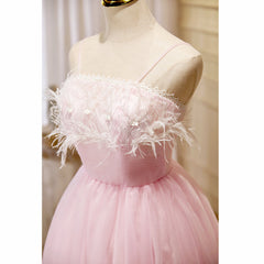 Lovely Pink Tulle Straps Knee Length Party Dresses For Black girls For Women, Pink Short Prom Dresses