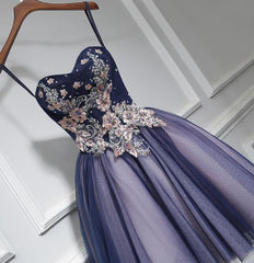 Lovely Purple-Blue Knee Length Flowers Sweetheart Homecoming Dress Outfits For Girls, Short Prom Dress