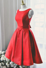 Lovely Red Satin Short Party Dress Outfits For Girls, Red Short Prom Dress
