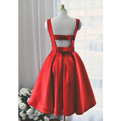 Lovely Red Satin Short Party Dress Outfits For Girls, Red Short Prom Dress