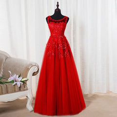 Lovely Round Neckline Tulle Long Prom Dress Outfits For Girls, Cute A-line Formal Dress