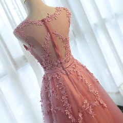 Lovely Round Neckline Tulle Long Prom Dress Outfits For Girls, Cute A-line Formal Dress