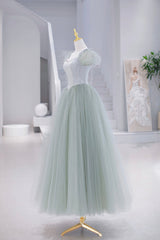 Lovely Tulle Floor Length Prom Dress Outfits For Girls, A-Line Short Sleeve Evening Party Dress