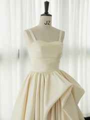 Irregular Champagne Tea Length Prom Dress, Simple A-Line Evening Party Dress