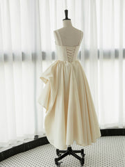 Irregular Champagne Tea Length Prom Dress, Simple A-Line Evening Party Dress
