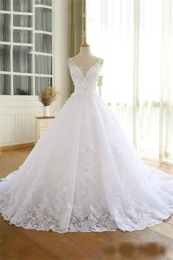 Luxurious Lace Beaded Wedding Dresses For Black girls New Arrival V Neck Straps Long Ball Gown Wedding Party Bridal Dress