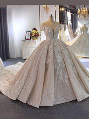 Luxury Ball Gown Off-the-Shoulder Beading Wedding Dresses For Black girls With Train