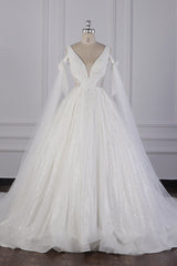 Luxury V-Neck Beadings Wedding Dress Outfits For Women Tulle Sleeveless Sequined Bridal Gowns