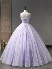 Light Purple Tulle Straps Long Prom Dress, Purple A-Line Princess Dress