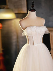 Light Champagne Strapless Tulle Short Prom Dress, Beautiful A-Line Evening Party Dress