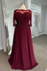 Illusion Neck Sweetheart Long Sleeves Beaded Appliques Long Formal Dress