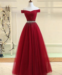 Off Shoulder Long Formal Dress Outfits For Girls, Beaded Party Dresses
