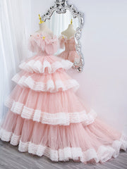 Off Shoulder Pink Long Prom Dresses For Black girls For Women, Ball Gown Pink Sweet 16 Dresses