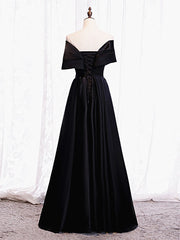 Off the Shoulder Black Long Prom Dresses For Black girls For Women, Black Off Shoulder Formal Evening Dresses