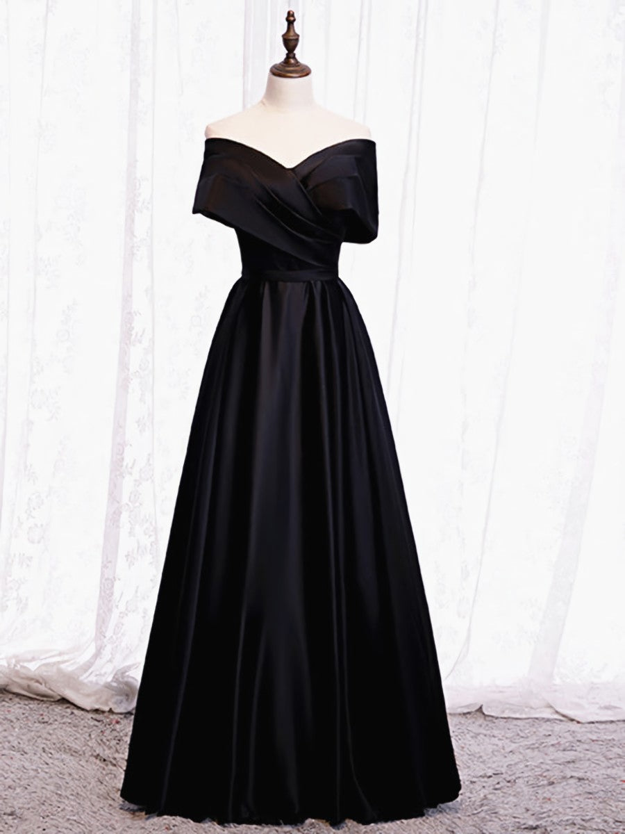 Off the Shoulder Black Long Prom Dresses For Black girls For Women, Black Off Shoulder Formal Evening Dresses