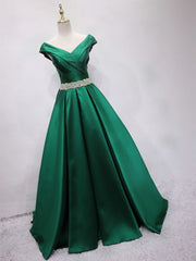 Off the Shoulder Green Long Prom Dress Outfits For Girls, Off Shoulder Long Green Formal Evening Dresses