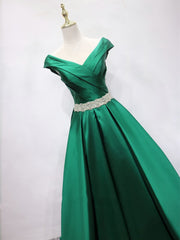 Off the Shoulder Green Long Prom Dress Outfits For Girls, Off Shoulder Long Green Formal Evening Dresses