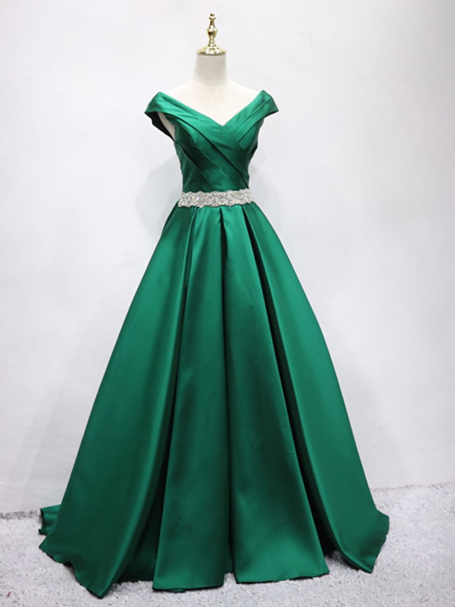 Off the Shoulder Green Long Prom Dress Outfits For Girls, Off Shoulder Long Green Formal Evening Dresses