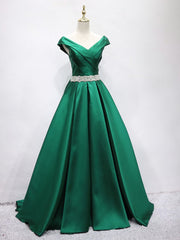 Off the Shoulder Green Long Prom Dress Outfits For Girls, Off Shoulder Long Green Formal Evening Dresses