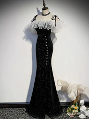 Off the Shoulder Shiny Black Mermaid Prom Dresses For Black girls For Women, Shiny Black Long Formal Dresses