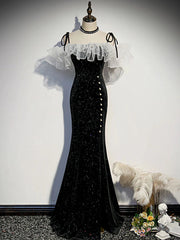 Off the Shoulder Shiny Black Mermaid Prom Dresses For Black girls For Women, Shiny Black Long Formal Dresses