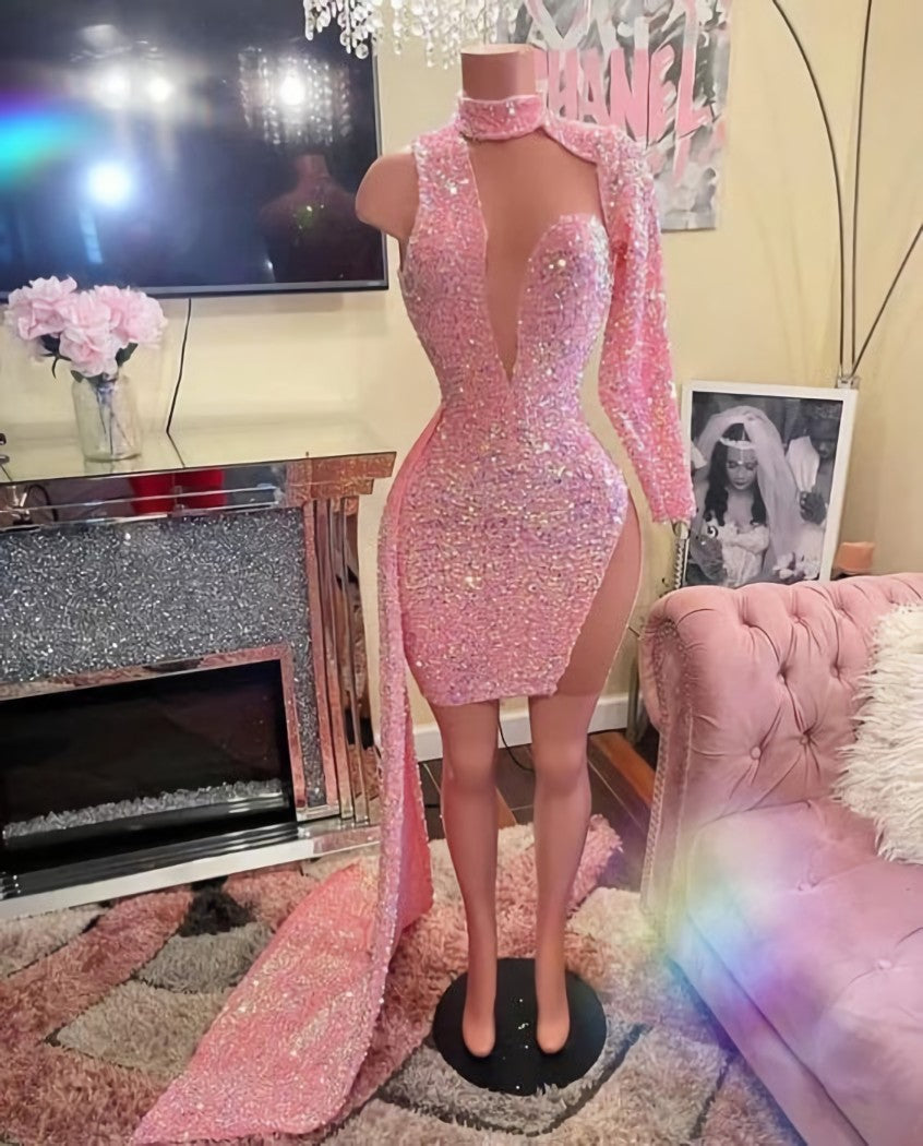 Pink Evening Dresses, Sparkly Evening Dress, Glitter Evening Dress, Sexy Formal Dresses